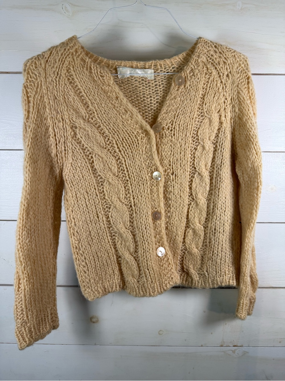 Vintage 60s Italian Mohair Wool Hand Knit Cable Cardigan